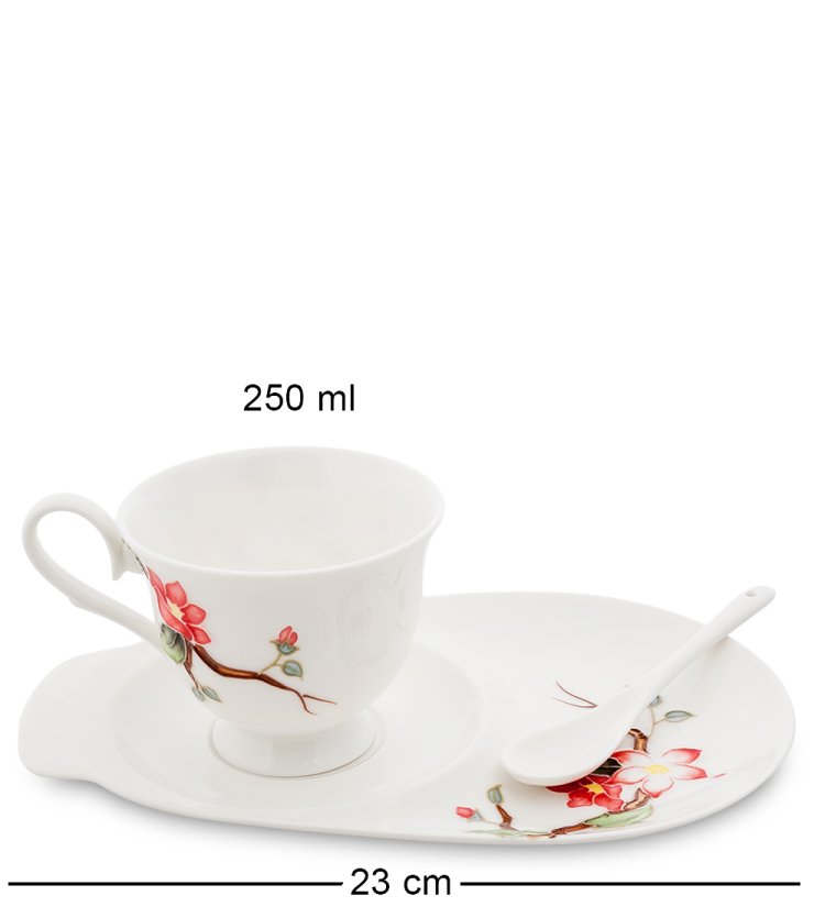 Чайная пара из фарфора Райская птица, ручная роспись Pavone JS-29, фотография сбоку