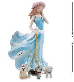 Статуэтка из керамики Дама в голубом платье с тремя собачками