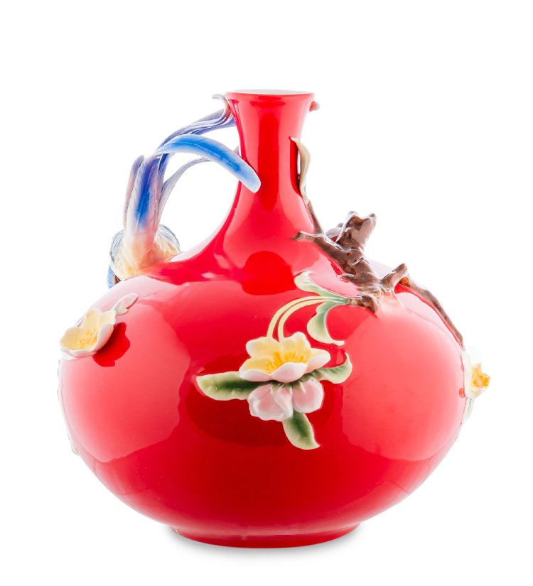 Ваза с узким горлом из фарфора Весенние мотивы Pavone FM-31, фотография сбоку