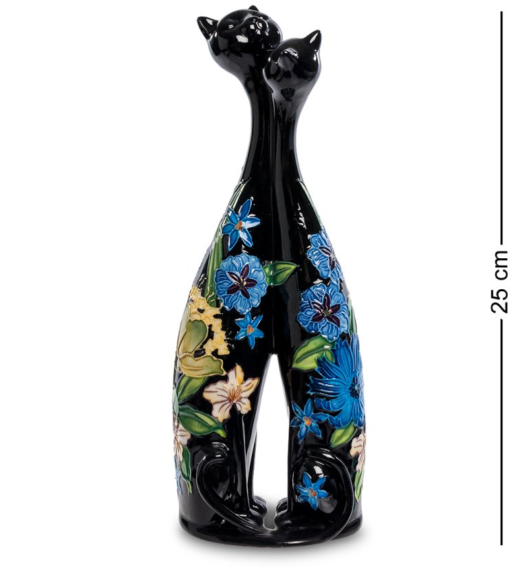 Черная Ваза из фарфора Парочка кошек с синими цветами Pavone JP-670/11