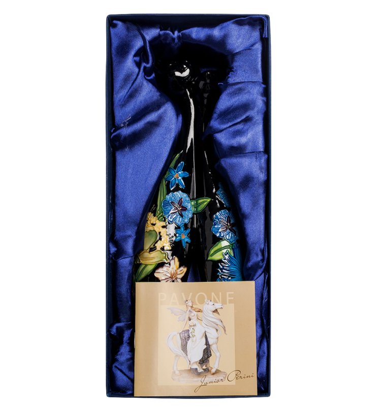 Черная Ваза из фарфора Парочка кошек с синими цветами Pavone JP-670/11, фотография в упаковке