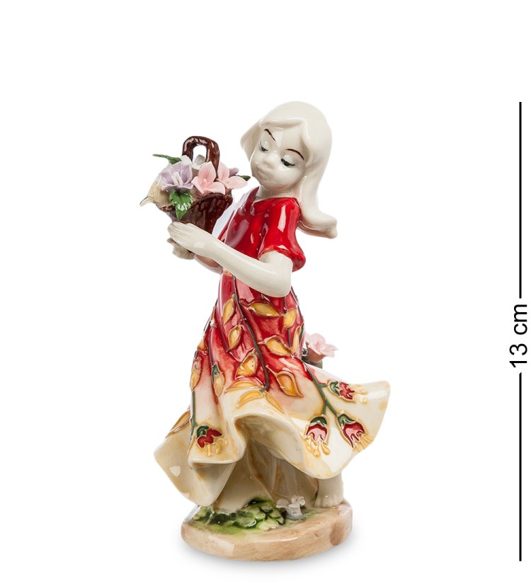 Статуэтка из фарфора Девочка Осень с корзинкой цветов Pavone JP-12/16