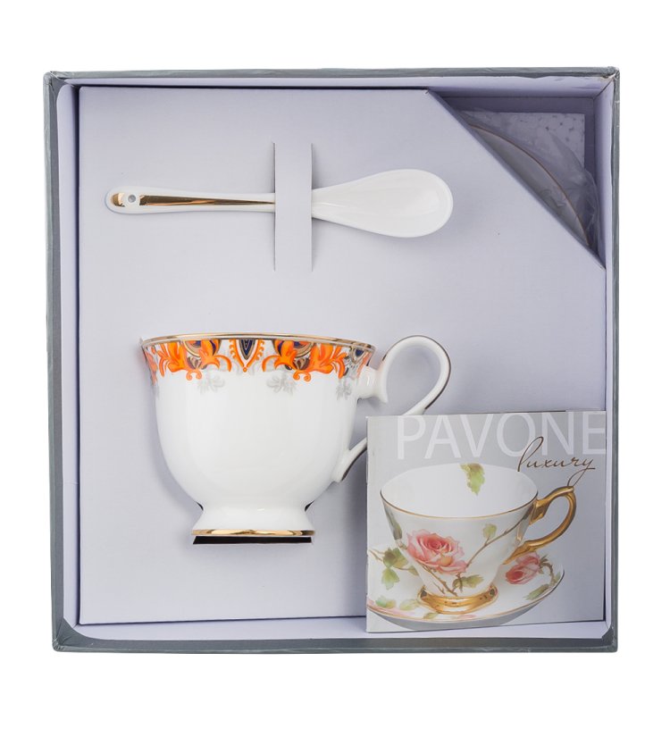 Чайная пара из фарфора Риомаджоре Pavone JK-221, фотография в упаковке