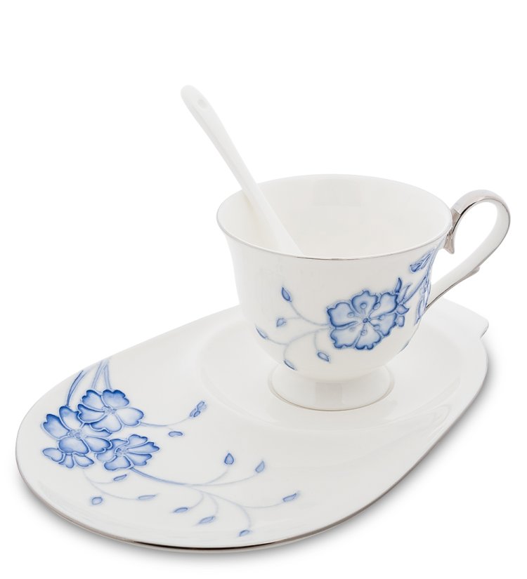 Чайная пара из фарфора Голубая бабочка, ручная роспись Pavone JS-35