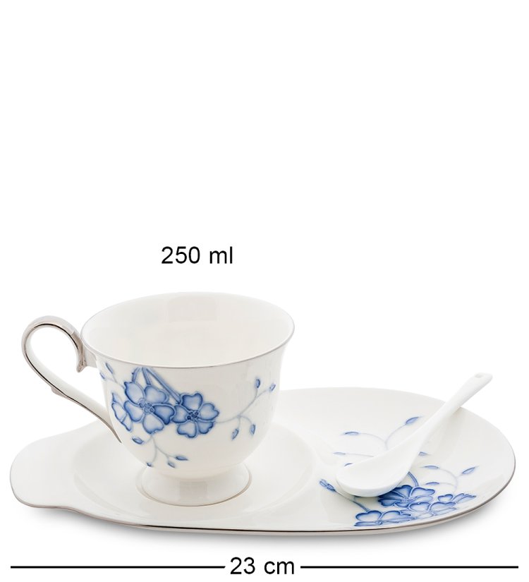 Чайная пара из фарфора Голубая бабочка, ручная роспись Pavone JS-35, фотография сбоку