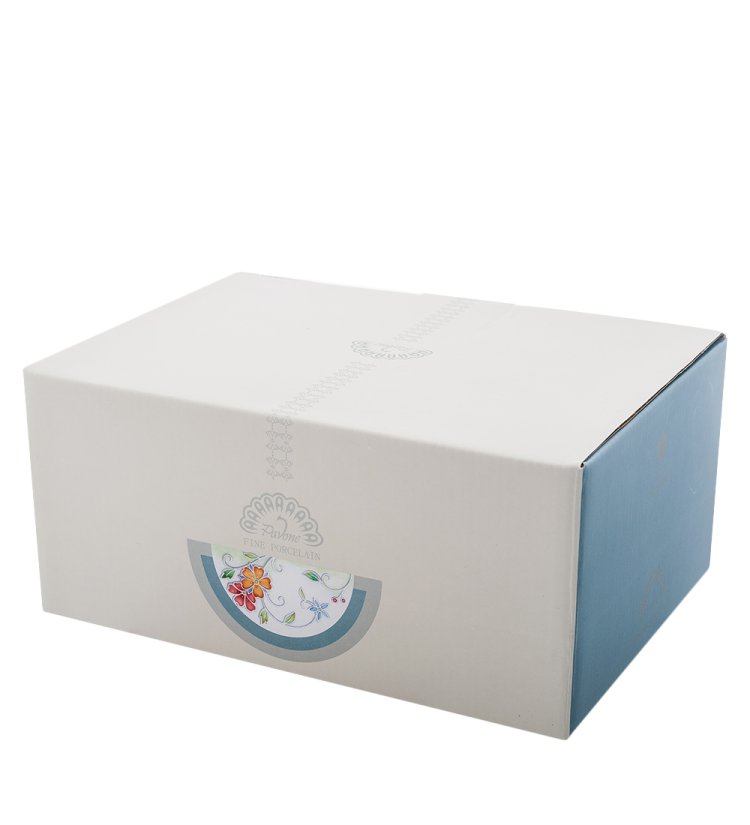 Чайная пара из фарфора Голубая бабочка, ручная роспись Pavone JS-35, фотография коробки