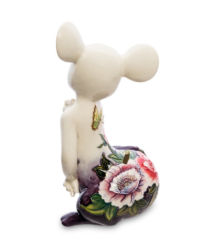 Копилка из фарфора Маленькая Мышка в платье с цветком Pavone JP-158/21, фотография со спины