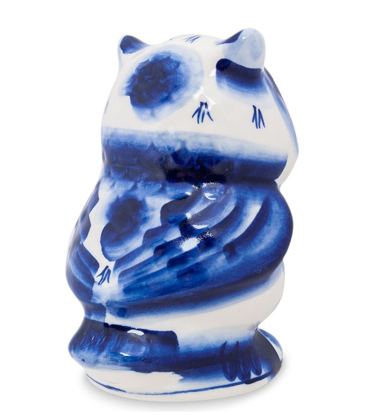 Фигурка Большая Сова Голубая гжель ГЛ-266, фотография со спины