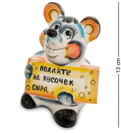 Копилка Мышь &quot;Подайте на кусочек сыра&quot; Цветная гжель