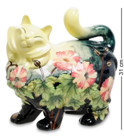 Статуэтка из фарфора Кошка с цветами и листочками