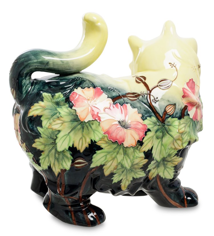 Статуэтка из фарфора Кошка с цветами и листочками Pavone JP-11/ 15, фотография сбоку