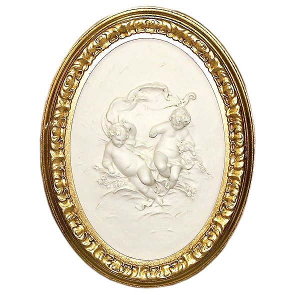 Барельеф из фарфора Ангелочки с розами (без росписи)