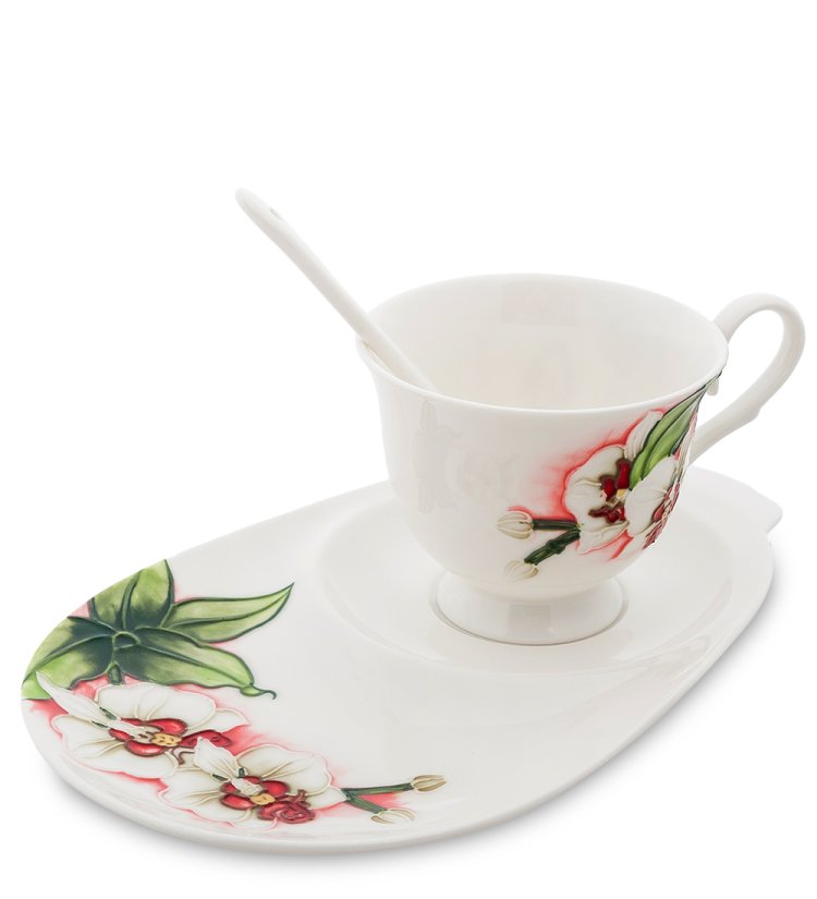 Чайная пара из фарфора Королевская орхидея, ручная роспись Pavone JS-41