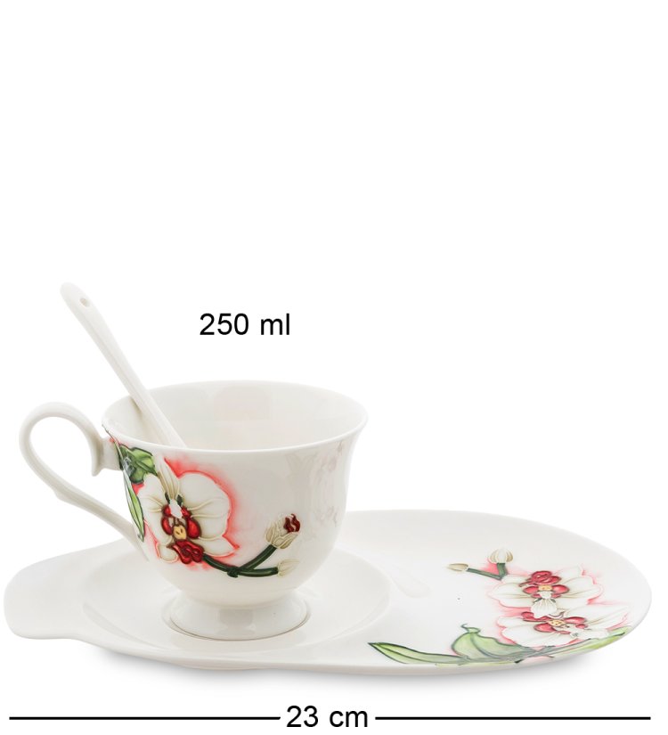 Чайная пара из фарфора Королевская орхидея, ручная роспись Pavone JS-41, фотография сбоку