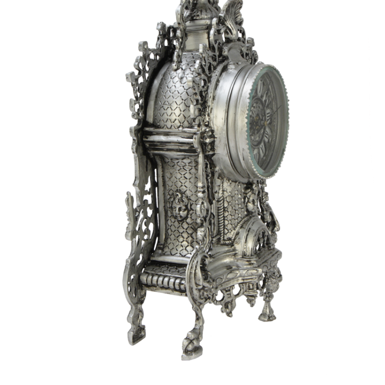 Каминные часы Париж, серебряные Bello De Bronze BP-27052-S, фотография сбоку