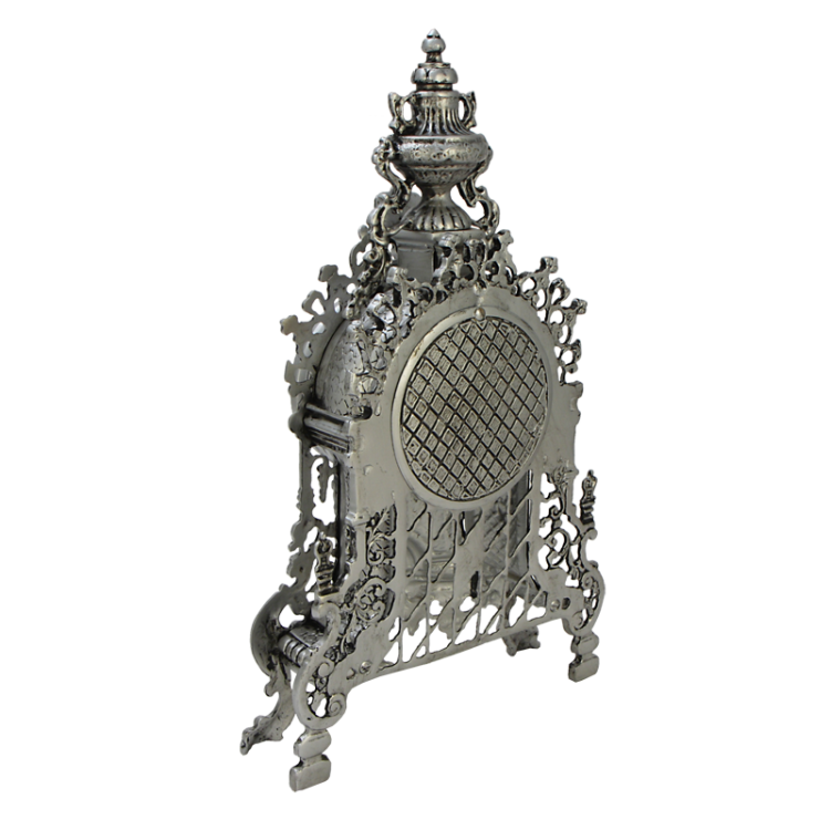 Каминные часы Париж, серебряные Bello De Bronze BP-27052-S, фотография с обратной стороны