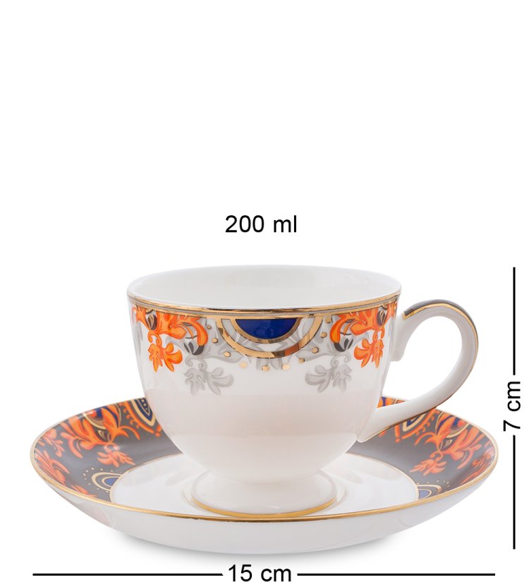 Чайный набор на 6 персон из фарфора Риомаджоре Pavone JK-223, фотография чайной пары