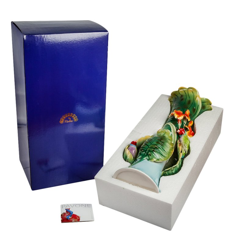 Ваза для цветов из фарфора Попугай Pavone FM-33/ 4, фотография в упаковке