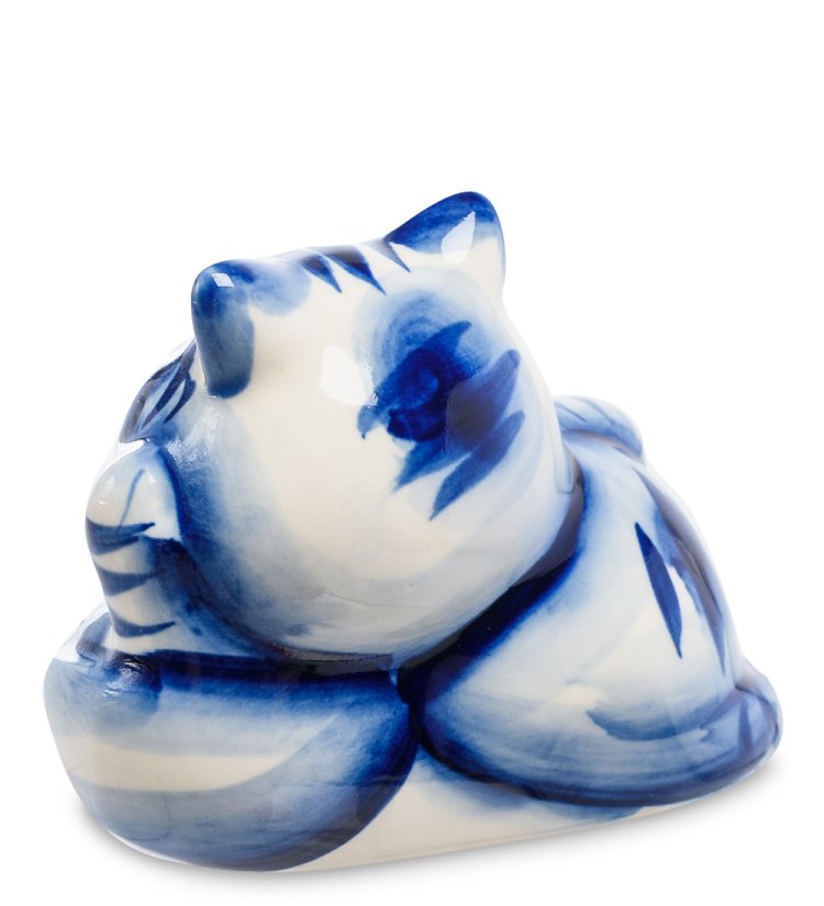 Фигурка Кот обжора с Икрой Голубая гжель ГЛ-444, фотография со спины
