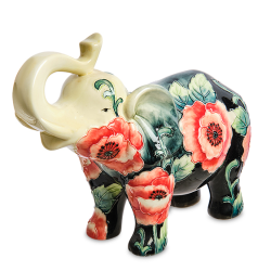 Статуэтка из фарфора Слоник с красными цветами, хобот вверх