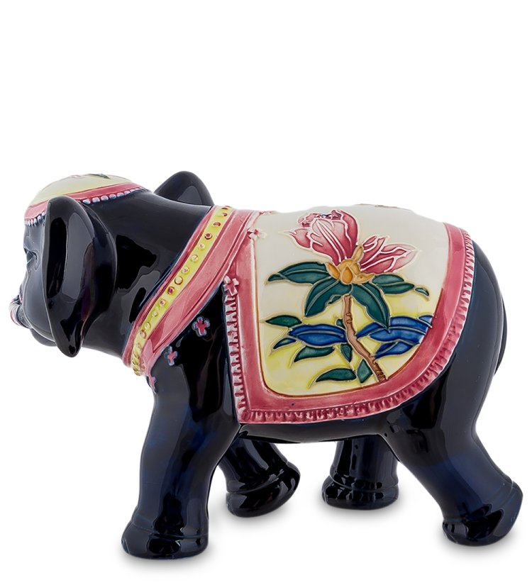 Статуэтка из фарфора Черный Слон с Розовой накидкой Pavone JP-96/ 6, фотография сбоку