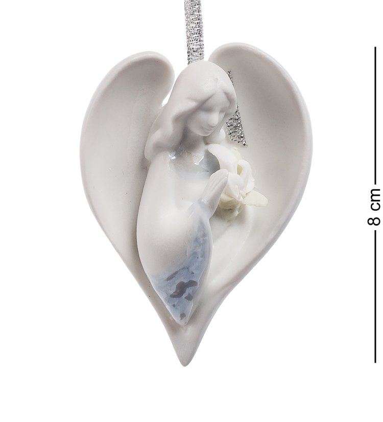 Подвесная статуэтка из бисквитного фарфора в виде сердца Ангел с букетом Pavone CMS-17/ 23