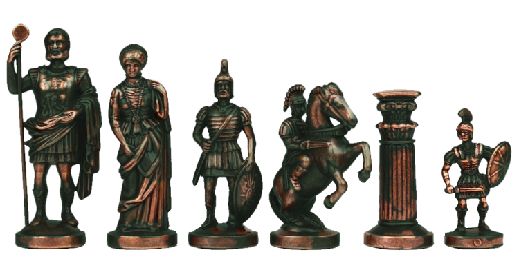 Подарочные Шахматы Греко-Римский период, Зеленая доска Manopoulos MP-S-3-A-28-GRE, фотография фигур цвета Антик