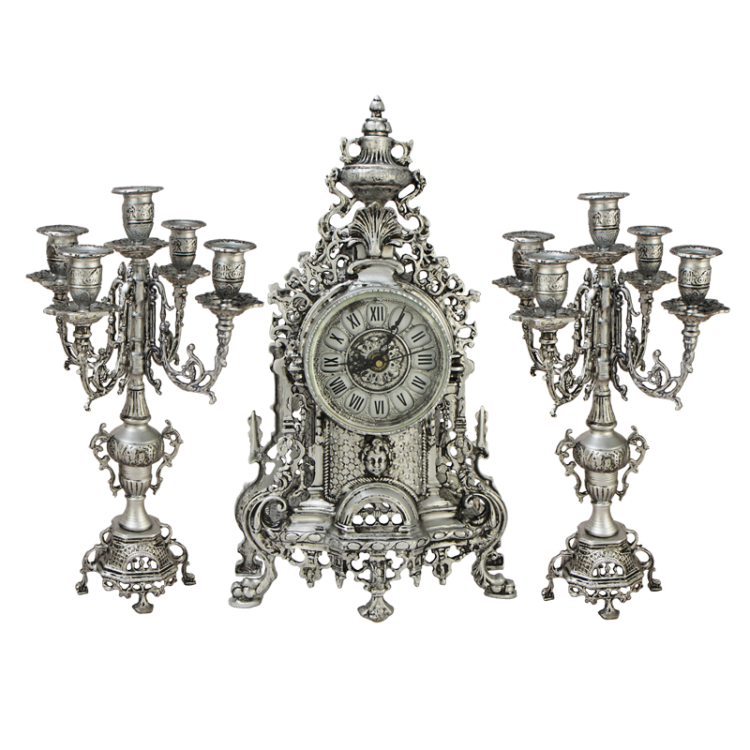 Каминные часы Париж с Канделябрами, серебряные Bello De Bronze BP-2705271-D