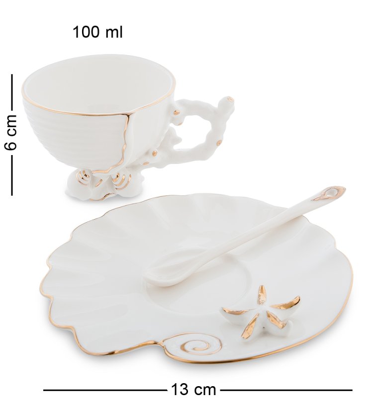 Чайный набор на 2 персоны с чайником Морская ракушка Pavone FM-34/17, фотография чайной пары