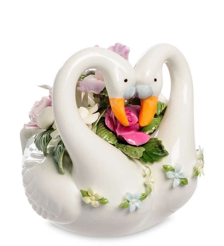 Музыкальная статуэтка из фарфора Лебеди Вместе навсегда Pavone CMS-10/40, фотография сбоку