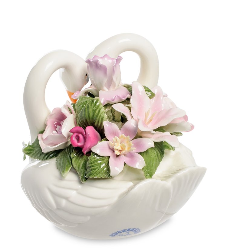 Музыкальная статуэтка из фарфора Лебеди Вместе навсегда Pavone CMS-10/40, фотография с обратной стороны