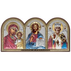 Икона Триптих Спаси и Сохрани цветная 12х6 см
