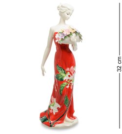 Статуэтка из фарфора Девушка в красном платье с цветами