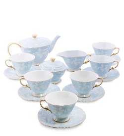 Чайный набор из фарфора на 6 персон Фиоре Дорато, голубой