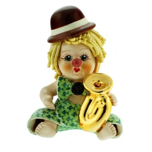 Фигурка из фарфора Клоун в зелёном с трубой
