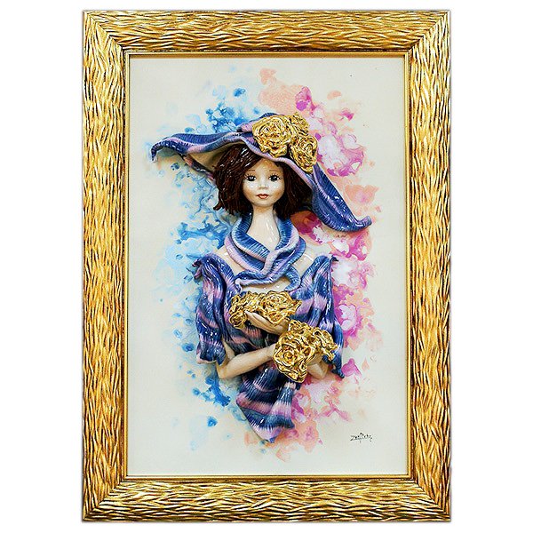 Картина из фарфора Леди с золотыми розами