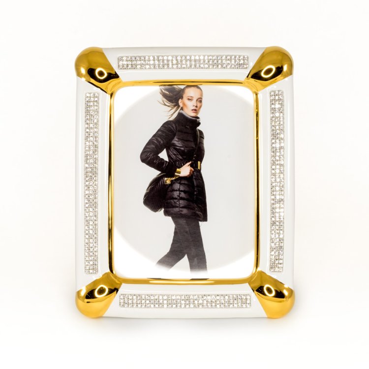 Белая фоторамка с кристаллами Swarovski, коллекция Dubai Migliore De Luxe 26854