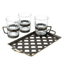 Набор стаканов на 6 персон с подносом и подстаканниками Антик