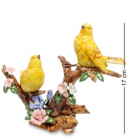 Статуэтка из фарфора Воробьи на ветке с цветами