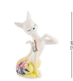 Статуэтка из фарфора Желто-белая Кошечка с поднятой лапкой