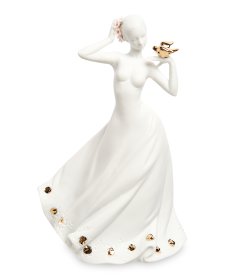 Статуэтка из бисквитного фарфора леди с птичкой