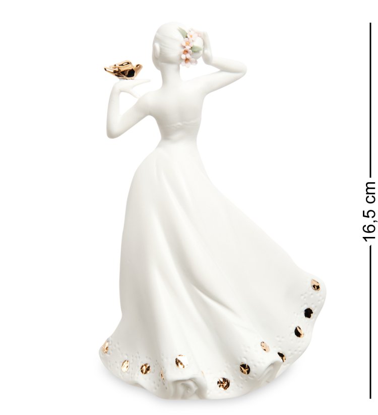 Статуэтка из бисквитного фарфора леди с птичкой Pavone JP-48/ 16, фотография со спины