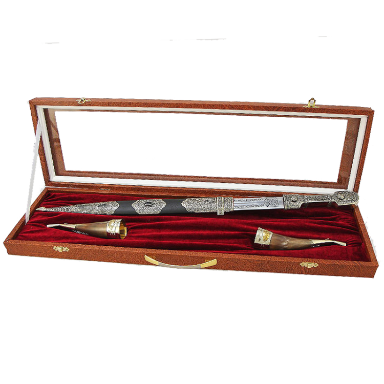 Подарочный Набор Джигит (Кинжал кавказский, 2 рога для вина)  ДТ-4