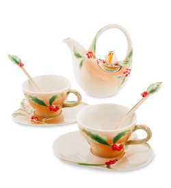 Кофейный набор на 2 персоны с чайником Пташка на падубе