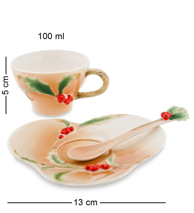 Кофейный набор на 2 персоны с чайником Пташка на падубе Pavone FM-40/ 3, фотография чашки и блюдца