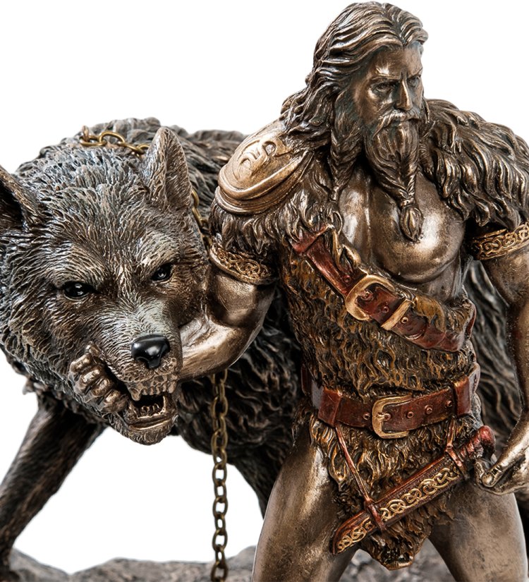 Статуэтка Тюр - бог воинской храбрости и Враг богов - Фенрир Veronese WS-921, портретный вид