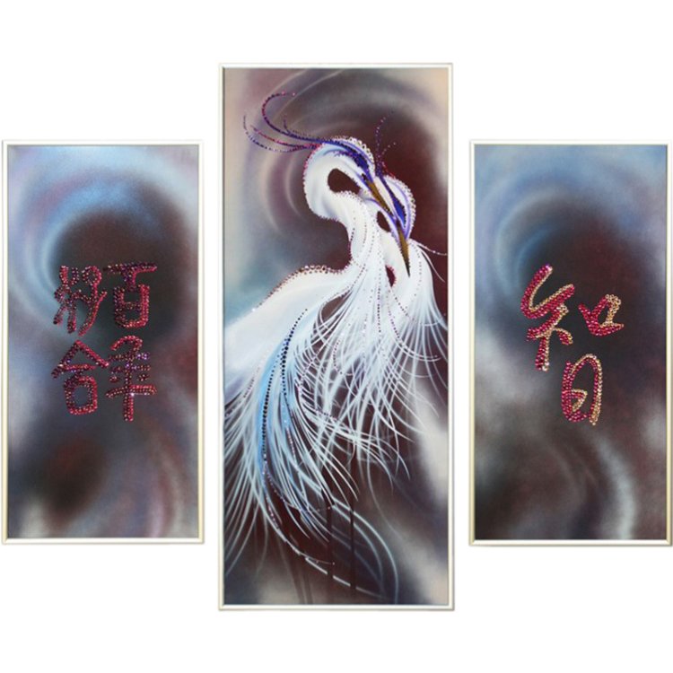 Картина Журавлиный дуэт (триптих) c кристаллами Swarovski