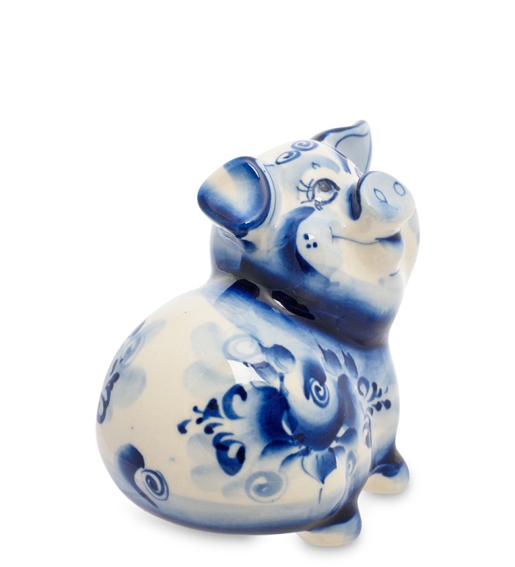 Фигурка Свинка  Голубая гжель ГЛ-452, фотография сбоку