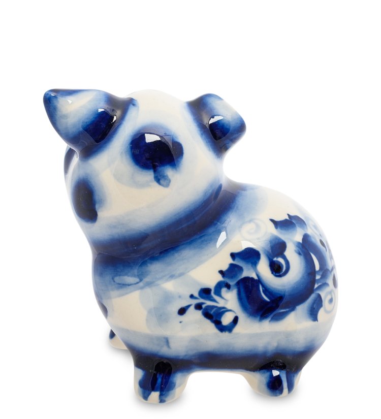 Фигурка Свинка  Голубая гжель ГЛ-452, фотография со спины