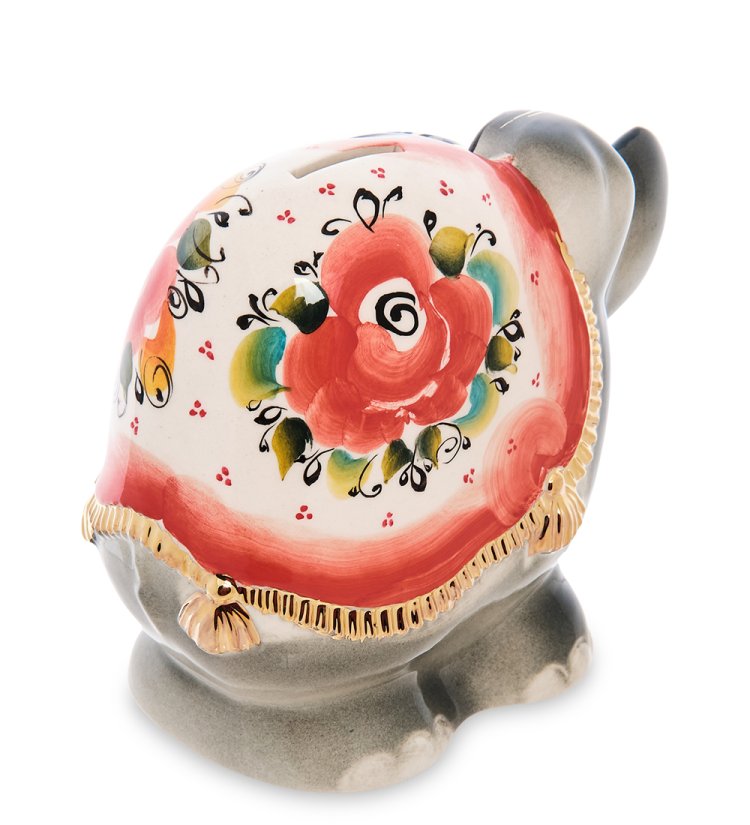 Копилка цветной Слон Золотая гжель ГЛ-666, фотография сбоку